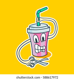 Soda. Drink. Lemonade. Monster. Hero. Hand drawn. Cartoon graffiti style. Vector illustration. T-shirt print. Poster. Logo. Emblem. Street art concept.