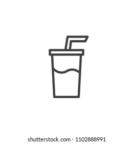 Soda drink outline icon. linear style sign for mobile concept and web design. Milkshake cup with straw simple line vector icon. Symbol, logo illustration. Pixel perfect vector graphics