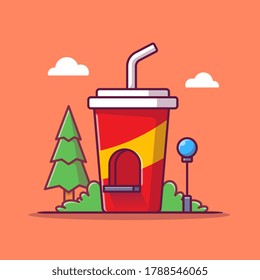 Soda Drink Shop Cartoon Vector Icon Illustration. Fast Food Building Icon Concept Isolated Premium Vector. Flat Cartoon Style