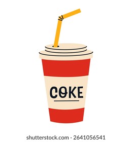 Soda drink with straw. Coke vector illustration.