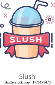 Soda drink with straw, flat icon of slush 