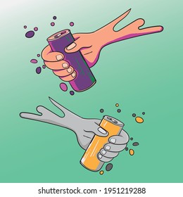 soda drinks cans hold by hand