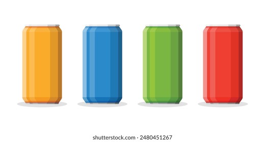 Soda drinks icons set in flat style. Aluminum can vector illustration on isolated background. Water bottle sign business concept.