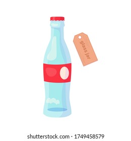 Soda empty bottle with red lable. Fast food drink symbol. Vector cartoon flat illustration isolated on white background.