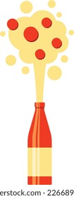 Soda eruption on a glass bottle flat vector design for beverage related illustration