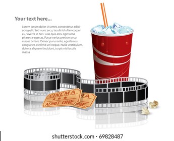 Soda, filmstrip and tickets