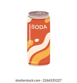 Soda, bebida tibia en lata de aluminio. Lemonada de verano, bebida fría, refresco fresco dulce carbonatado en estaño de acero metálico. Ilustración vectorial gráfica plana aislada en fondo blanco