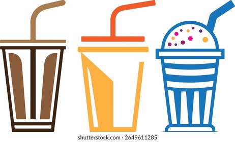 Soda Fountain Cup With Straw Colorful Vector Illustration Collection