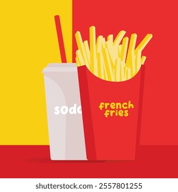 Soda and French Fries, fast food illustration