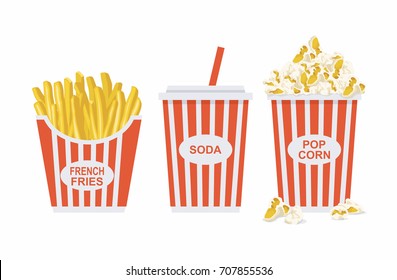 Soda, french fries and Popcorn 
