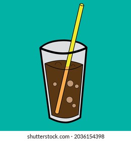 soda in a glass beaker with a straw isolated vector illustration