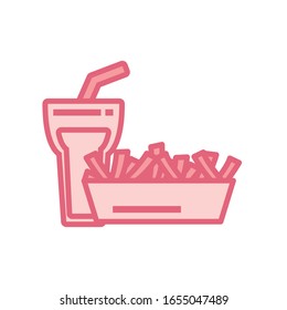 soda glass and french fries box line style icon design, fast food eat restaurant menu dinner lunch cooking and meal theme Vector illustration