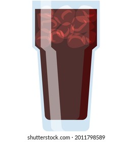 Soda glass with ice vector. Cola drink with straw illustration. Cold fizzy sparkling liquid sparkling isolated. Cocktail cartoon on white background