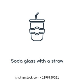 Soda glass with a straw concept line icon. Linear Soda glass with a straw concept outline symbol design. This simple element illustration can be used for web and mobile UI/UX.
