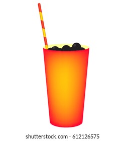 Soda glass with straw. Fast food bottles icon. Glass of cola. Cola with ice in glass on white background. Vector illustration.