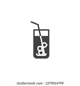 Soda glass with straw and ice cubes vector icon. filled flat sign for mobile concept and web design. Ice tea cocktail glyph icon. Symbol, logo illustration. Pixel perfect vector graphics