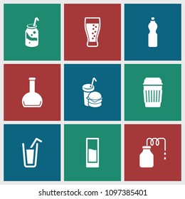 Soda icon. collection of 9 soda filled icons such as burger and drink, bottle, drink, canister. editable soda icons for web and mobile.