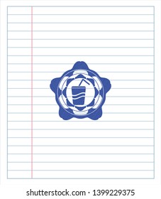 soda icon emblem draw with pen effect. Blue ink. Vector Illustration. Detailed.