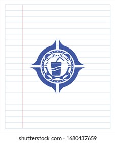 soda icon emblem with pen effect. Blue ink. Vector Illustration. Detailed.