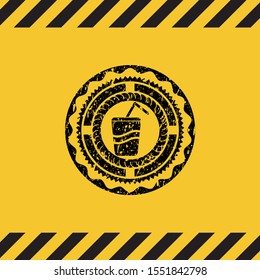 soda icon grunge black emblem with yellow background, warning sign. Vector Illustration. Detailed.