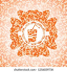 soda icon inside abstract emblem, orange mosaic background