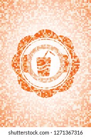 soda icon inside abstract emblem, orange mosaic background
