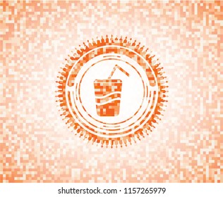 soda icon inside abstract orange mosaic emblem