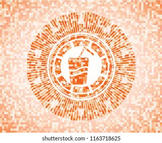 soda icon inside abstract orange mosaic emblem with background