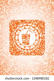 soda icon inside abstract orange mosaic emblem with background