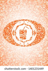 soda icon inside abstract orange mosaic emblem with background