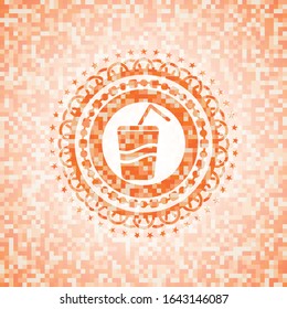 soda icon inside abstract orange mosaic emblem