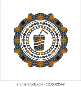 soda icon inside arabesque badge background. arabic decoration.