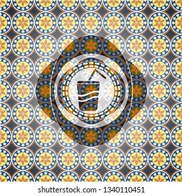soda icon inside arabesque badge. arabic decoration.