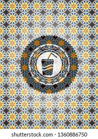 soda icon inside arabesque badge. arabic decoration.