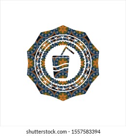 soda icon inside arabesque badge. arabic decoration.
