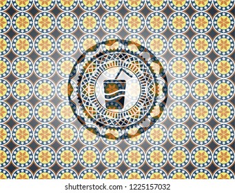 soda icon inside arabesque emblem background. arabic decoration.