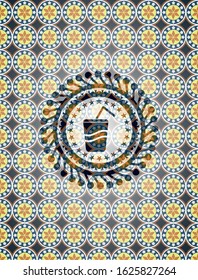 soda icon inside arabesque emblem background. arabic decoration.