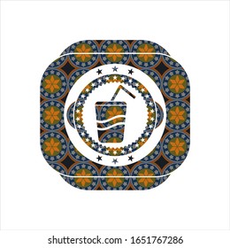 soda icon inside arabesque emblem background. arabic decoration.