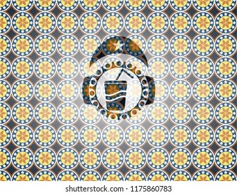 soda icon inside arabesque style badge. arabic decoration.