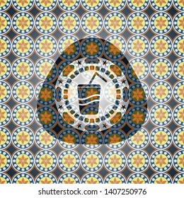 soda icon inside arabic badge. Arabesque decoration.
