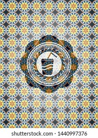 soda icon inside arabic badge. Arabesque decoration.
