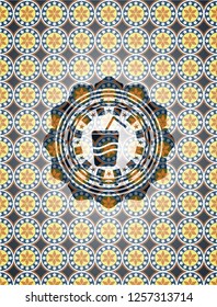 soda icon inside arabic emblem. Arabesque decoration.