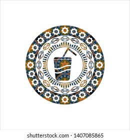 soda icon inside arabic emblem. Arabesque decoration.