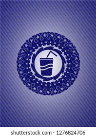 soda icon inside badge with denim background