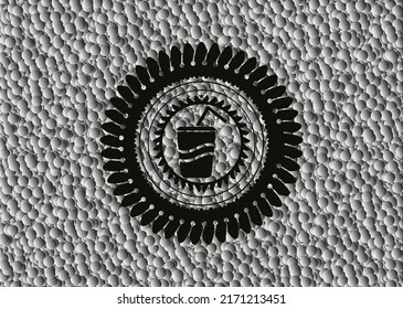 soda icon inside black badge with grey bubbles background. Vector Illustration. Detailed. 