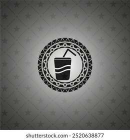 soda icon inside black emblem. 