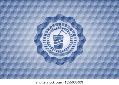 soda icon inside blue polygonal emblem.