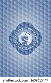 soda icon inside blue polygonal badge.