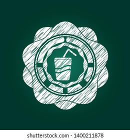 soda icon inside chalk emblem written on a blackboard