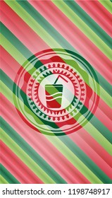 soda icon inside christmas colors badge.